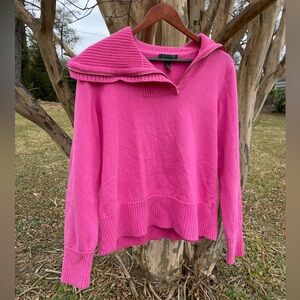 Vintage Lauren Ralph Lauren Vibrant Pink Cowl Neck Quarterzip Knit Sweater